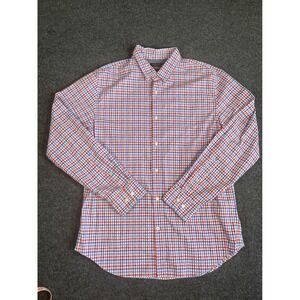 Banana Republic Grant Fit Shirt Mens Sz Large Red Blue Gingham Cotton Custom 078
